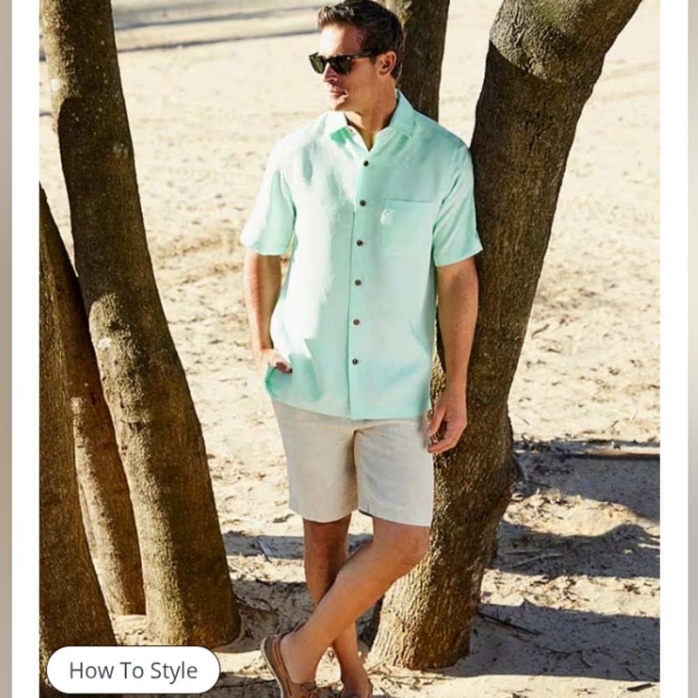 Caribbean Cream and Tan Flat Front Shorts
